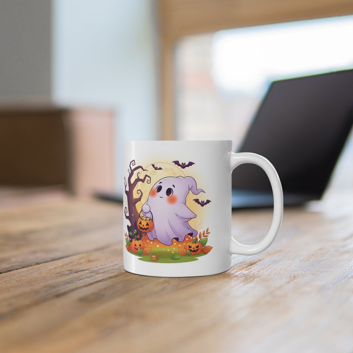 Cute Halloween Ghost Mug, 11oz Coffee Cup, Spooky Fall Decor, Pumpkin Halloween Gift, Fun Trick or Treat Mug