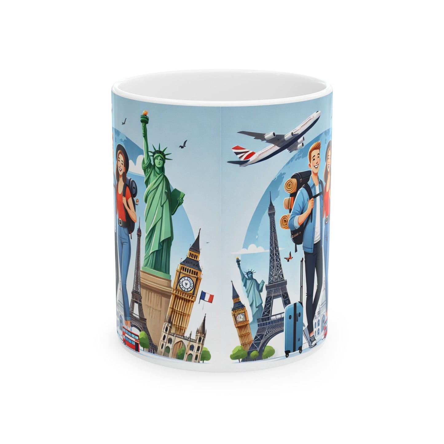 Travel Adventure Ceramic Mug - 11oz & 15oz - Iconic Landmarks Design