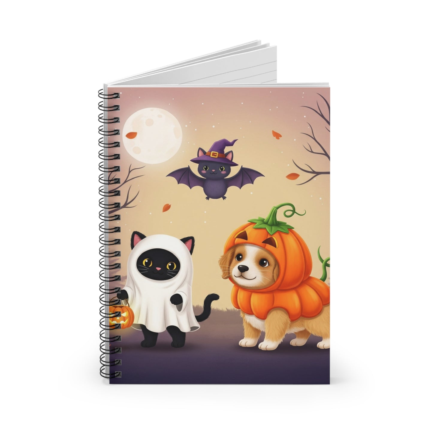 Cute Halloween Spiral Notebook - Ruled Line, Pumpkin & Cat Design, Kids’ Journaling, Back to School Supplies, Fall Decor, Halloween Gift