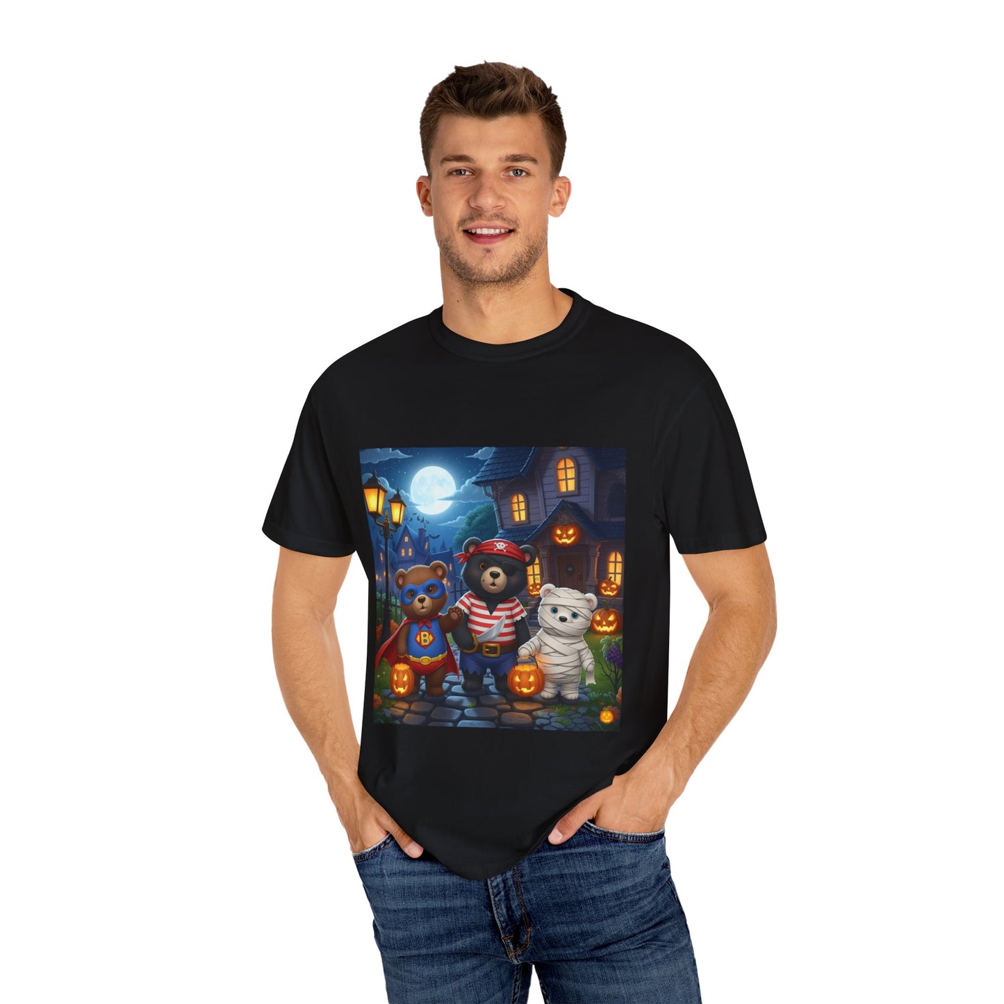 Halloween Bear Trio T-shirt, Unisex T-shirt for Halloween, Cute Graphic Tee, Cozy Casual Wear, Festival Outfit, Spooky Apparel