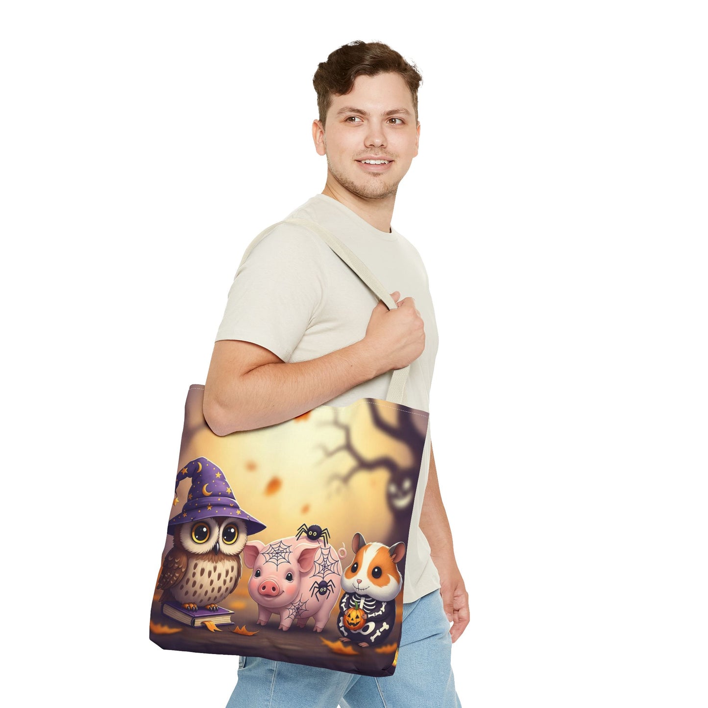 Whimsical Halloween Tote Bag, Spooky Animal Tote, Cute Trick or Treat Bag, Fall Shopping Tote, Kids Halloween Accessory, Gift for Owl Lovers