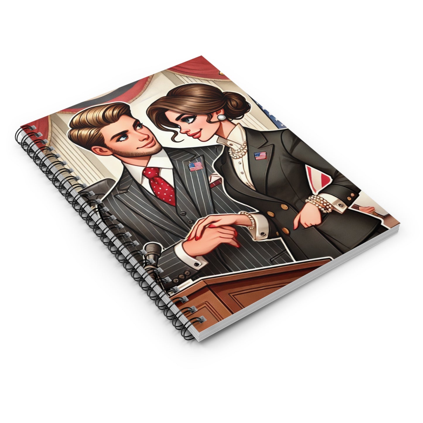 Political Romance Spiral Notebook - Ruled Line with Charming Couple Design