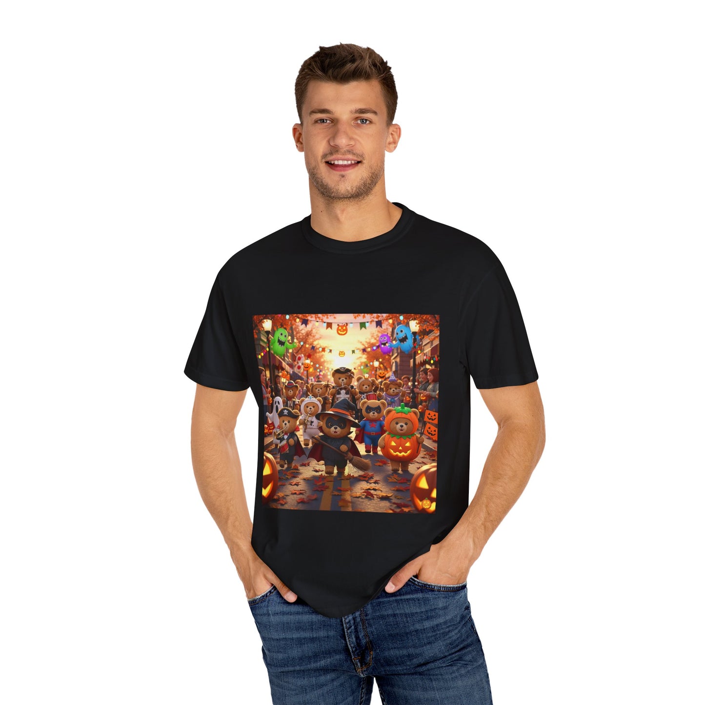 Spooky Festival T-Shirt - Unisex Garment-Dyed Tee for Halloween: Cute Characters, Fall Fashion, Halloween Party, Seasonal Wear, Fun Gifts