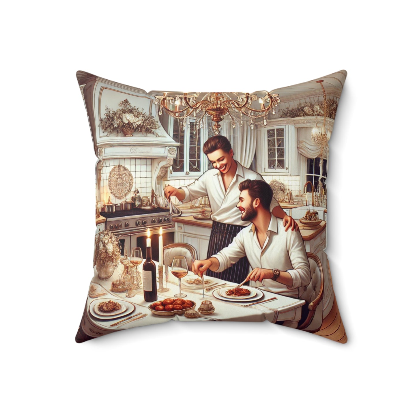 Romantic Dinner Spun Polyester Square Pillow - Cozy Home Decor for Couples