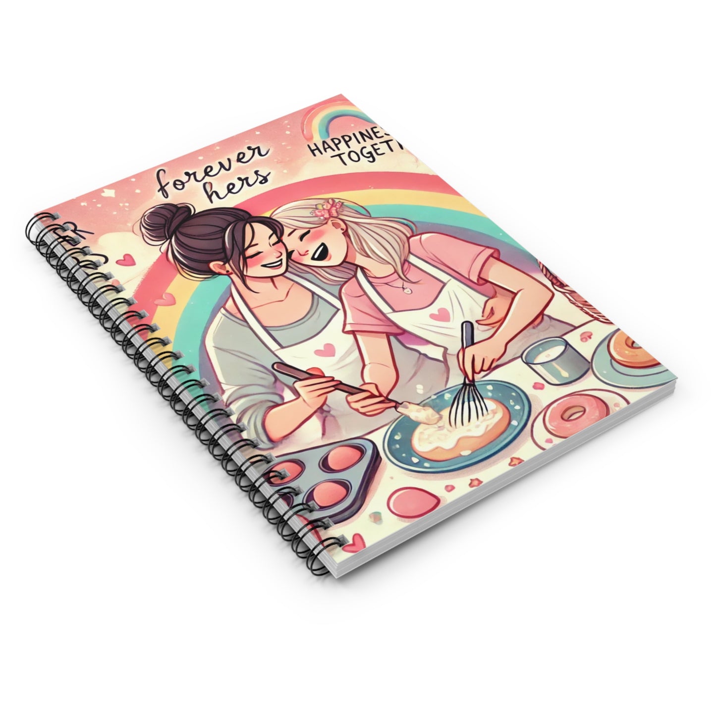 Forever Yours Spiral Notebook - Happiness Together Ruled Notebook for Couples