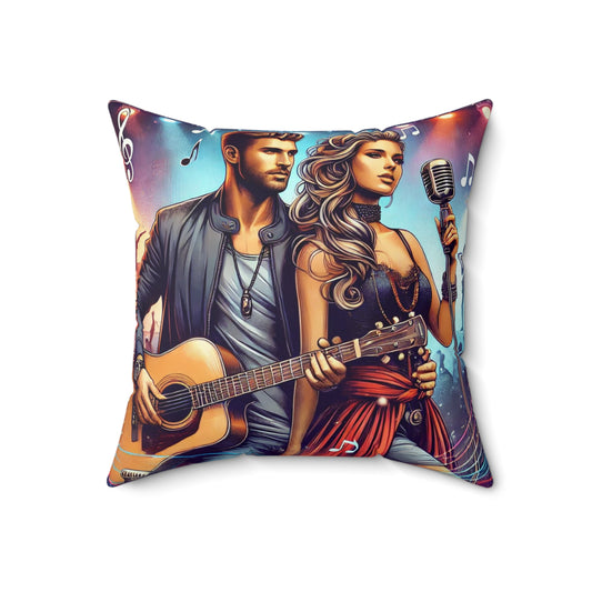 Musical-Themed Spun Polyester Square Pillow - Perfect for Music Lovers & Home Decor