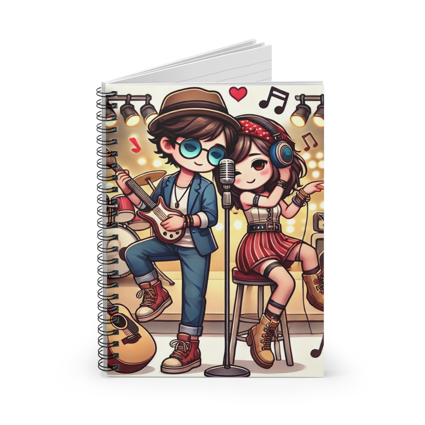 Musical Love Spiral Notebook - Ruled Line, Cute Couple Design