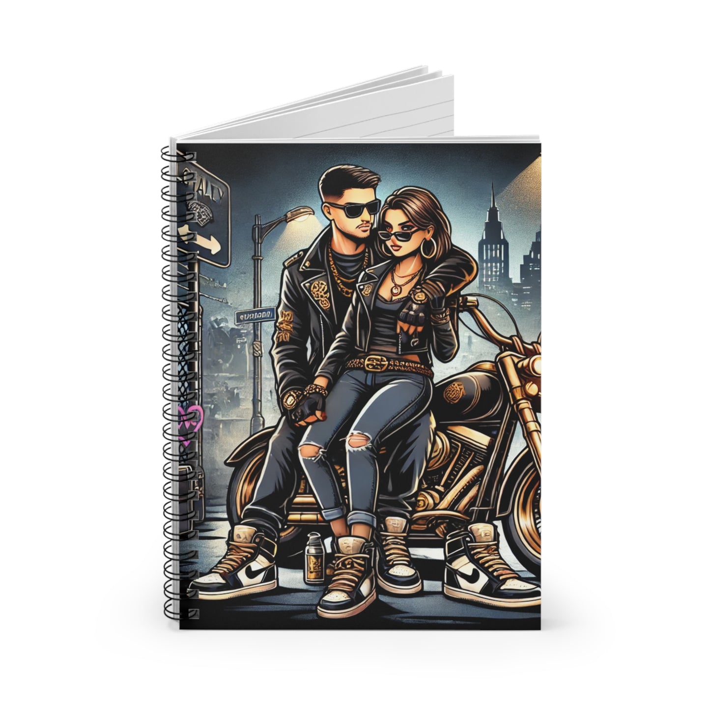 Rebel Couple Spiral Notebook - Ruled Line for Bikers & Rock Lovers
