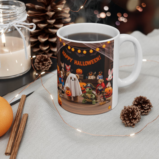 Halloween Animal Mug, Cute Pet Ghosts Mug, 11oz Festive Coffee Cup, Dog Cat Halloween Gift, Spooky Themed Drinkware