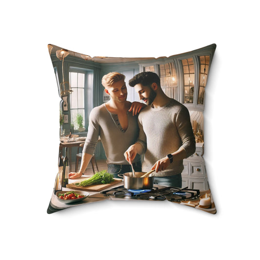 Cozy Home Square Pillow - Romantic Kitchen Design for Couples