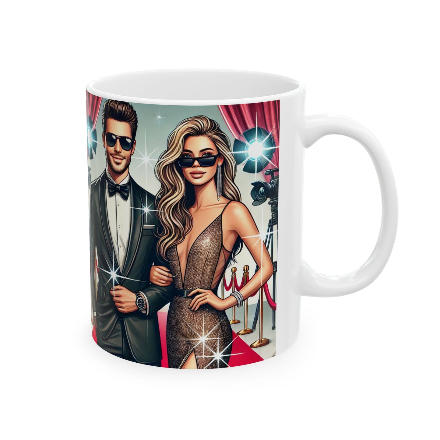 Star-Studded Ceramic Mug - Glamorous Movie Night Design