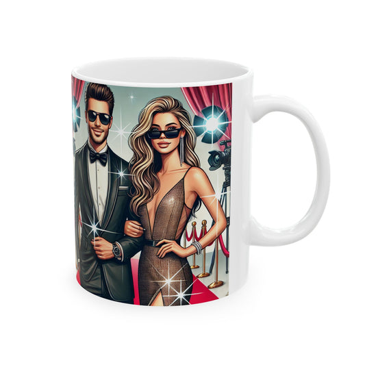 Star-Studded Ceramic Mug - Glamorous Movie Night Design