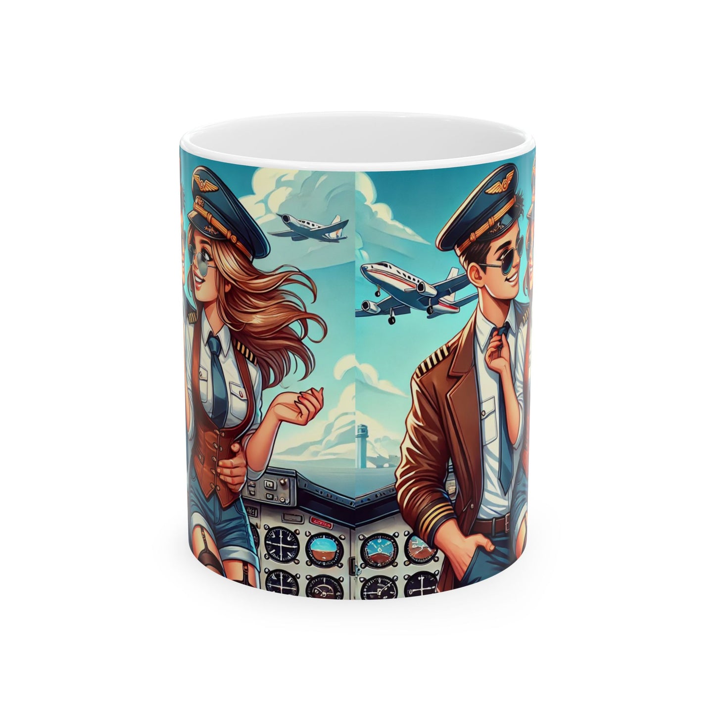 Aviation Lovers Ceramic Mug - Pilot and Airplane Design, Perfect Gift for Travel Enthusiasts