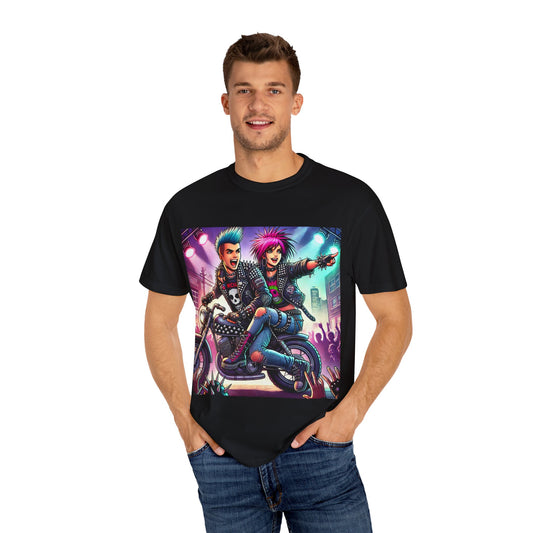 Vintage Punk Rock Unisex T-Shirt – Retro Design with Biker Duo