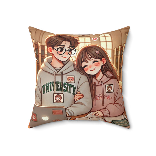 Cute University Couple Square Pillow - Cozy Home Decor for Students