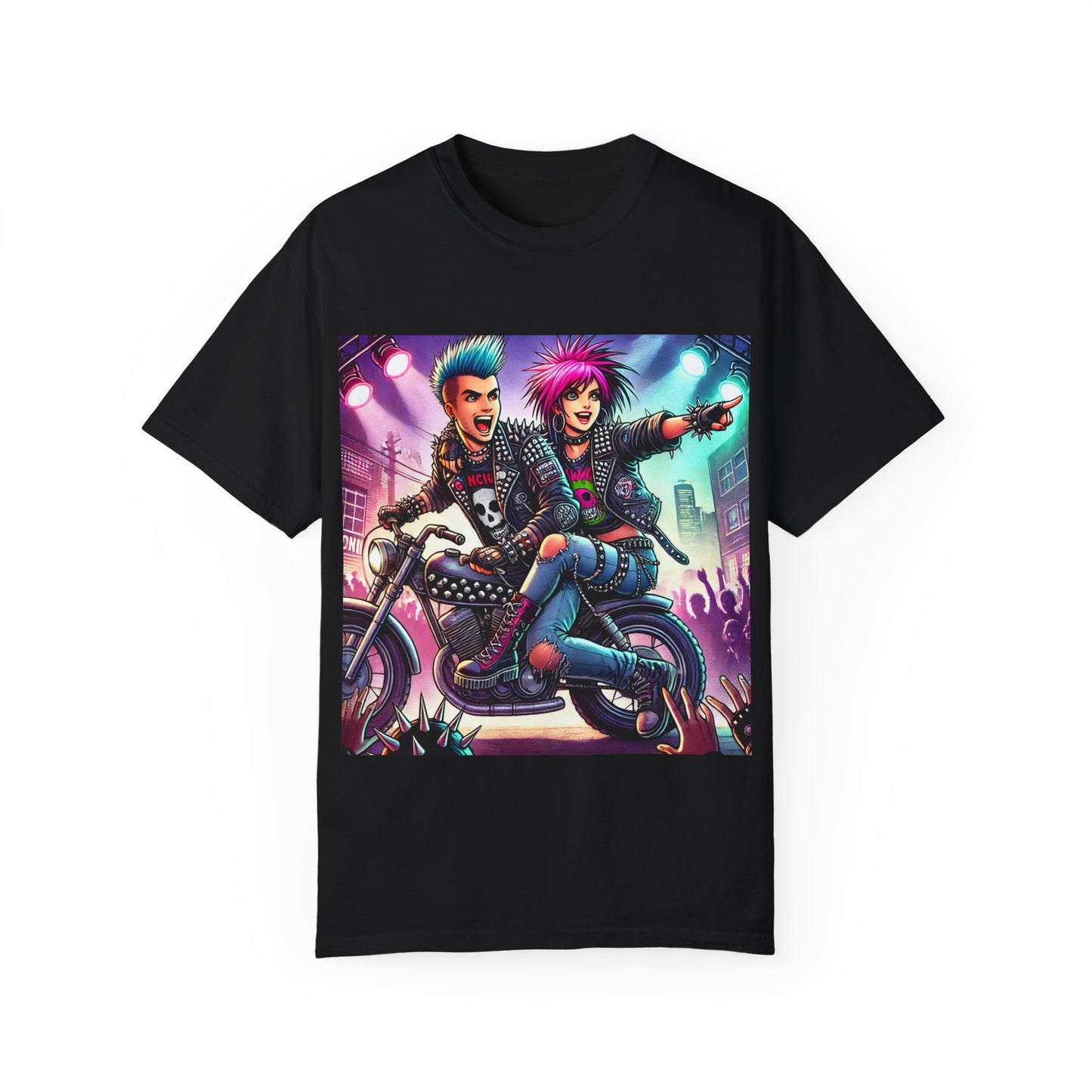 Vintage Punk Rock Unisex T-Shirt – Retro Design with Biker Duo