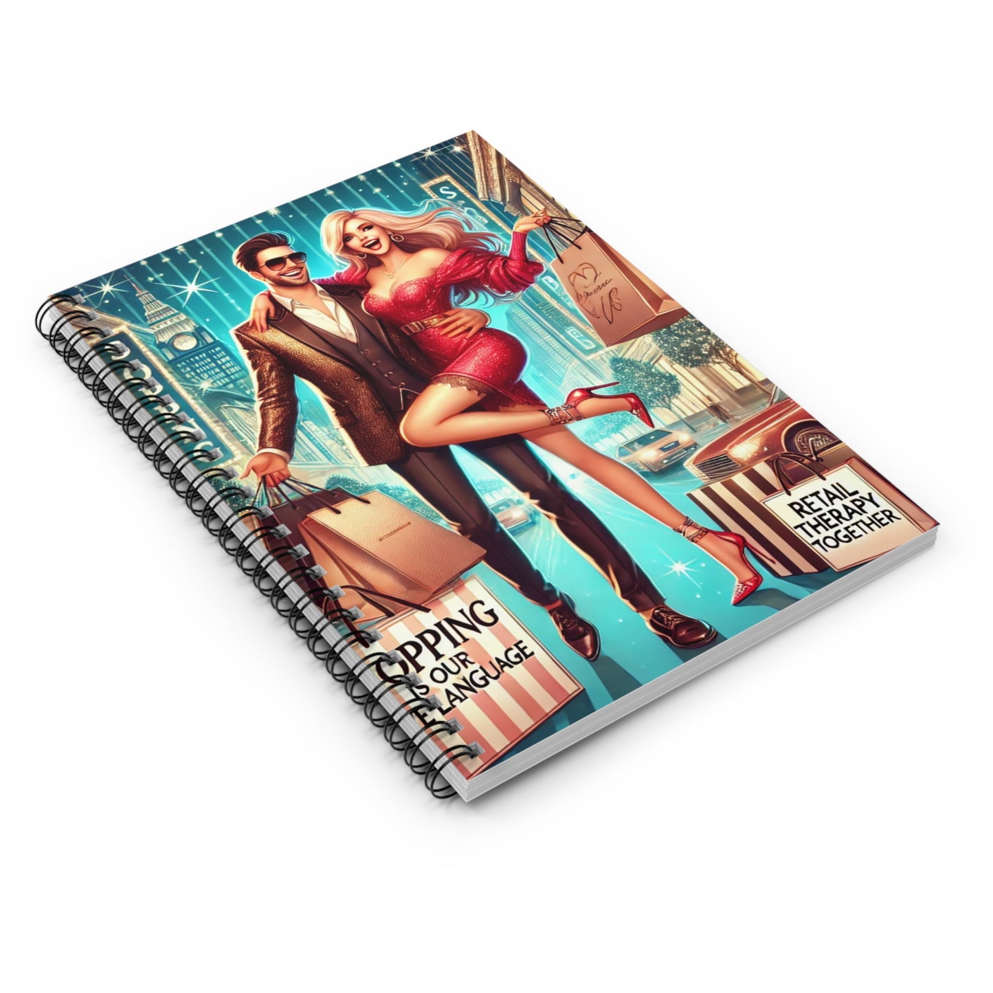 Chic Shopping Spiral Notebook - Retail Therapy Design