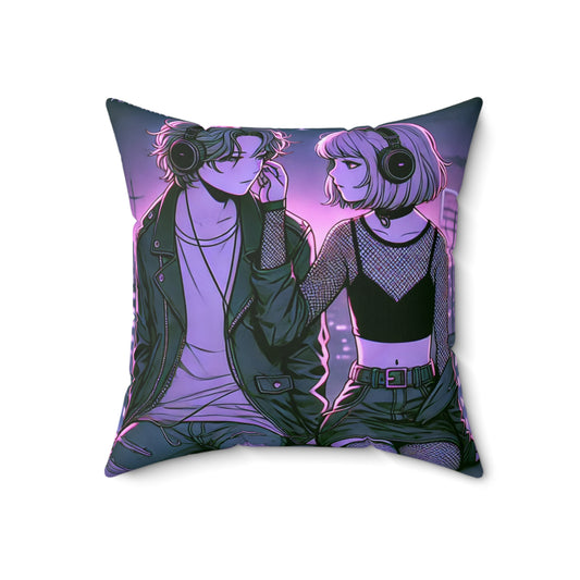 Trendy Couple Square Pillow - Stylish Decor for Music Lovers