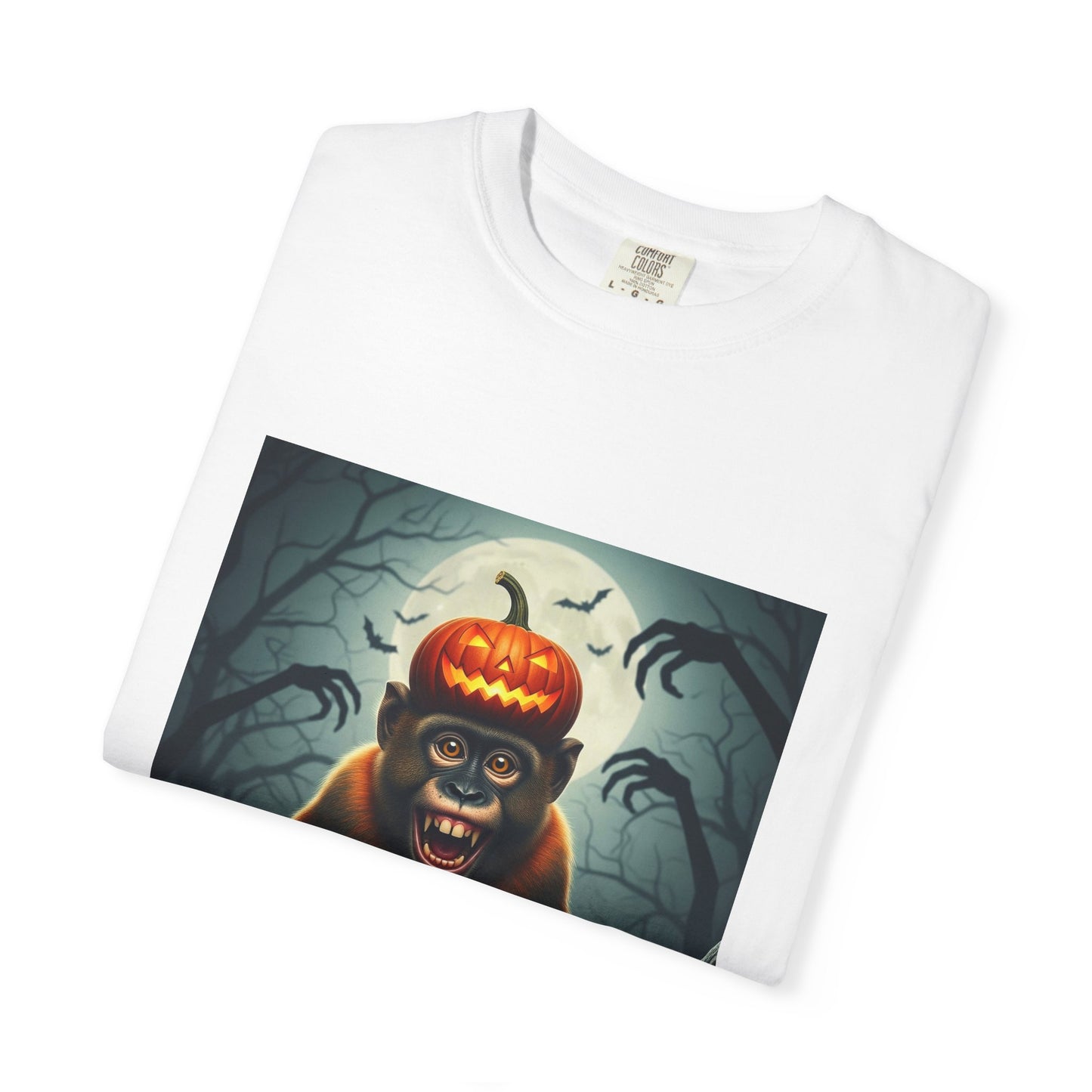 Halloween Monkey Graphic T-shirt, Unisex Tee for Halloween, Pumpkin Design, Spooky Shirt, Fun Costume Top
