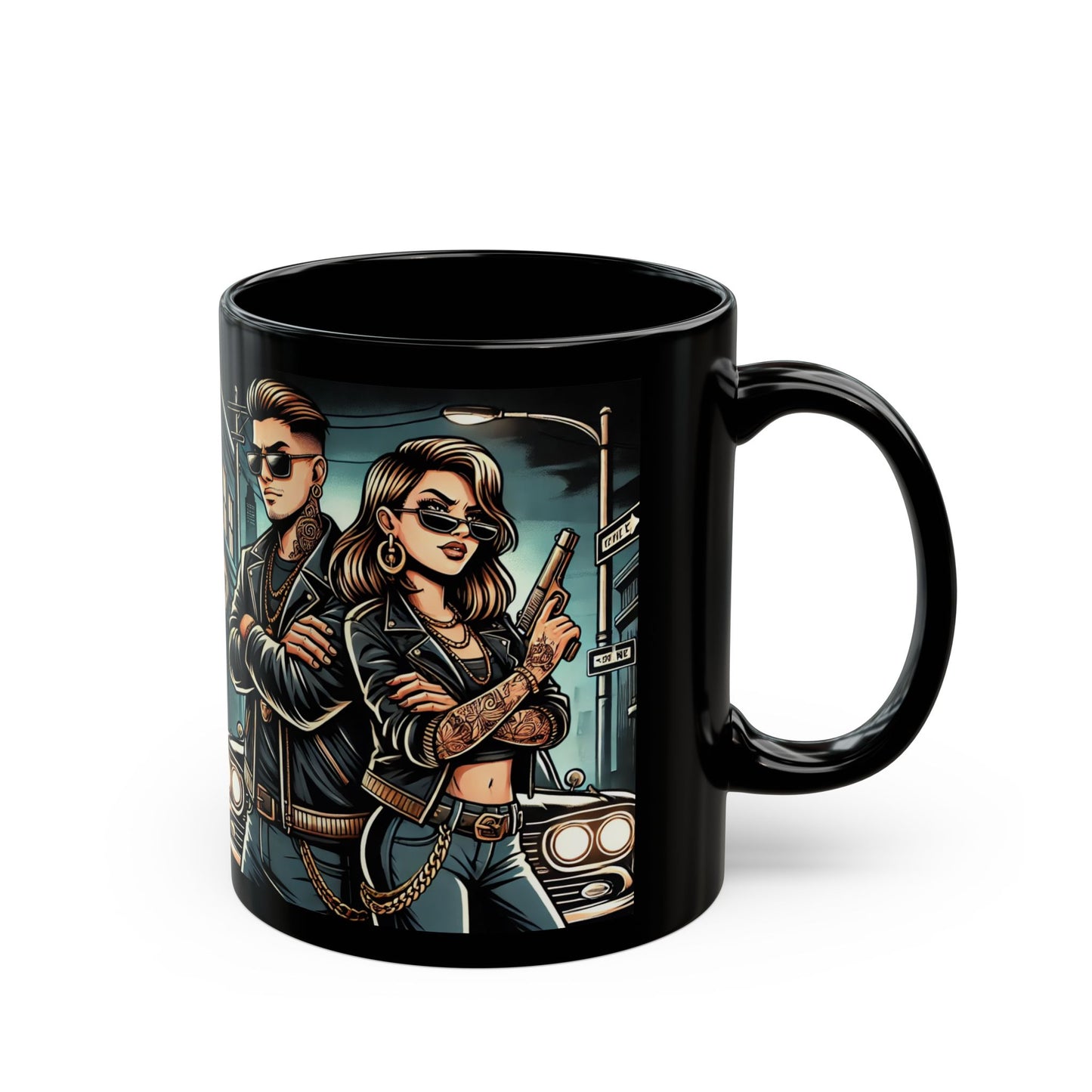 Rebel Duo Black Mug - 11oz & 15oz | Edgy Coffee Cup for Motorbike Lovers