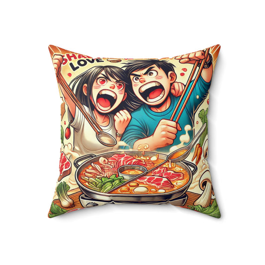 Spun Polyester Square Pillow - Fun Couples Cooking Design