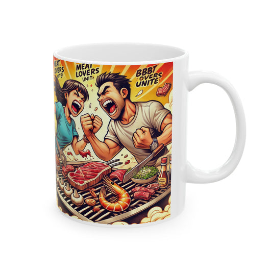 Meat Lovers Unite Ceramic Mug - Fun Foodie Gift for BBQ Enthusiasts