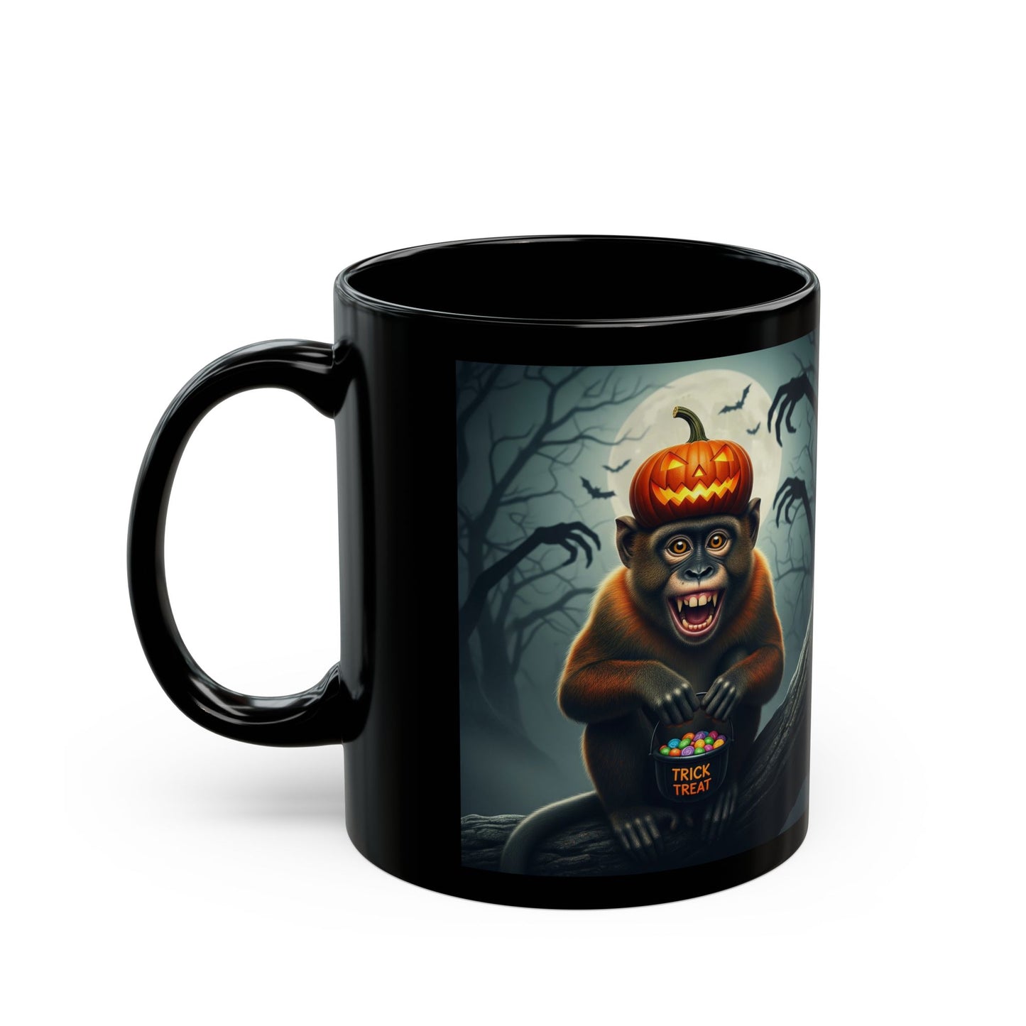 Halloween Monkey Mug, Cute Black Mug, Gift for Halloween Lovers, Fall Decor, Spooky Mug for Coffee or Tea