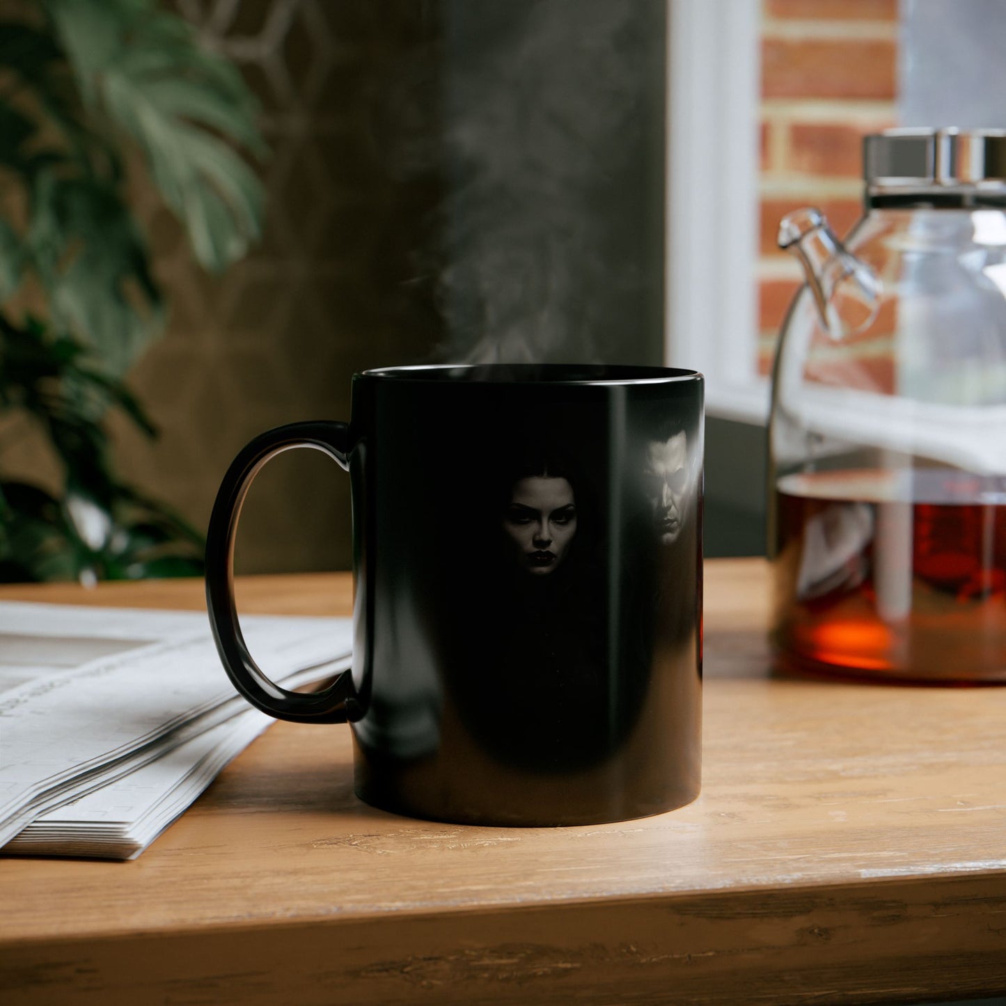 Gothic Couple Black Mug for Fans of Dark Romance, Halloween Gift, Coffee Lover's Cup, Unique Kitchen Decor, Spooky Drinkware