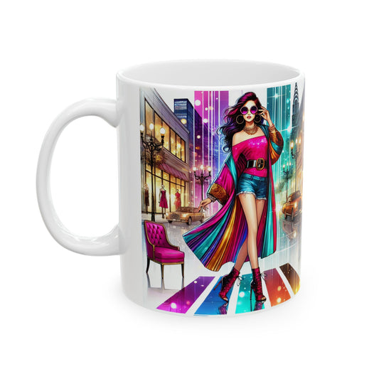 Fashionista Cityscape Ceramic Mug - Vibrant Design for Trendsetters