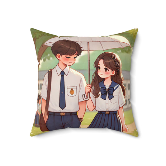 Romantic School-Themed Square Pillow - Cozy Decorative Cushion