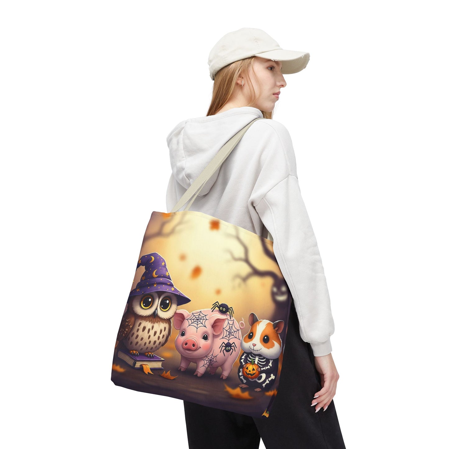 Whimsical Halloween Tote Bag, Spooky Animal Tote, Cute Trick or Treat Bag, Fall Shopping Tote, Kids Halloween Accessory, Gift for Owl Lovers