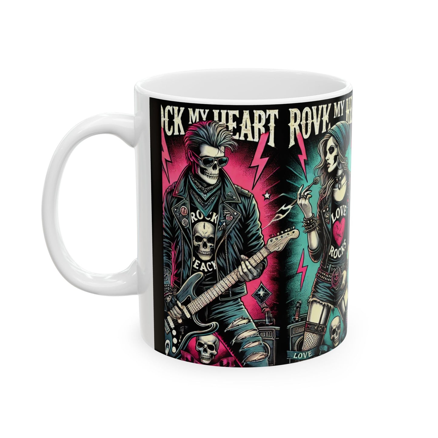 Rock & Love Graphic Ceramic Mug - Perfect Gift for Music Lovers