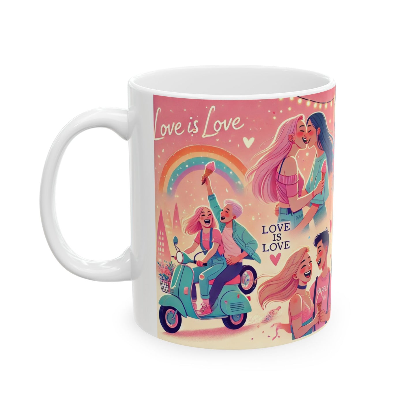 Love is Love Ceramic Mug - Bright & Joyful 11oz, 15oz Coffee Cup for Pride Celebrations