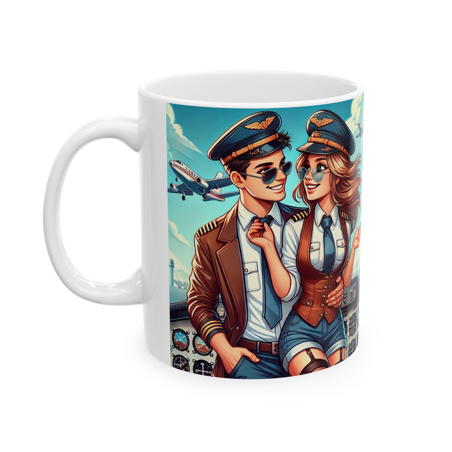 Aviation Lovers Ceramic Mug - Pilot and Airplane Design, Perfect Gift for Travel Enthusiasts