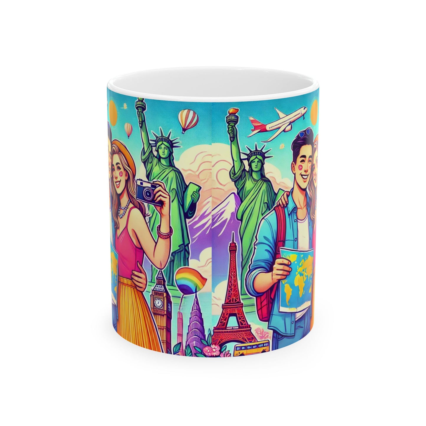 Travel-Themed Ceramic Mug - 11oz & 15oz - Explore the World with Iconic Landmarks