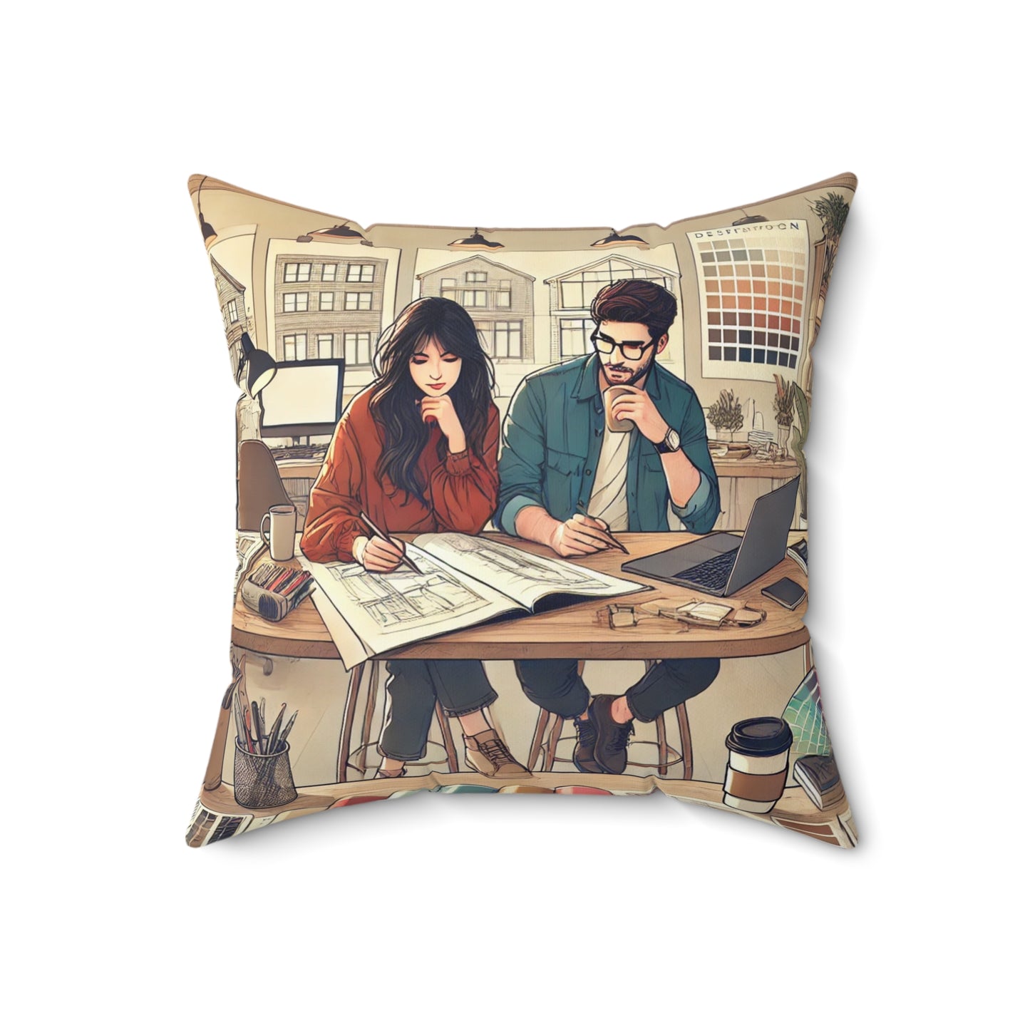 Creative Duo Spun Polyester Square Pillow - Cozy Home Decor for Artists