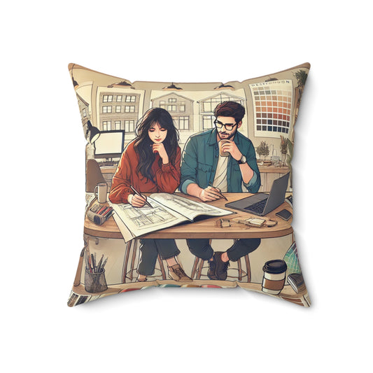 Creative Duo Spun Polyester Square Pillow - Cozy Home Decor for Artists