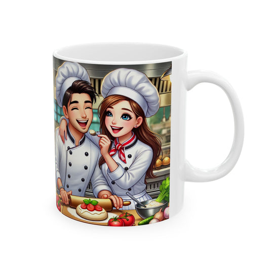 Chef's Love Ceramic Mug - Culinary Couple Design (11oz, 15oz)
