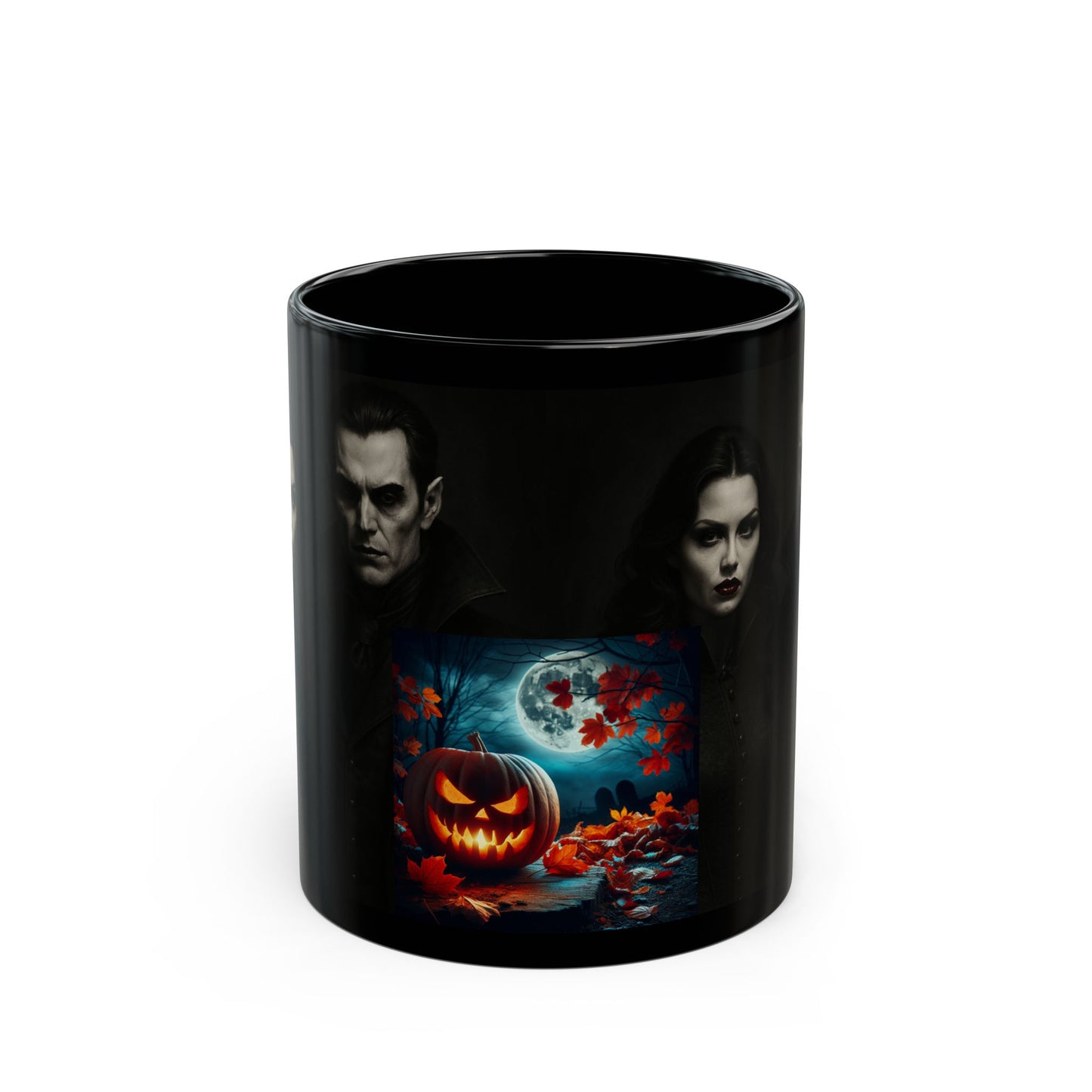 Halloween-Themed Black Mug, Spooky Coffee Cup for Fall, Gift for Horror Lovers, Pumpkin Decor for October Celebrations, Unique Kitchenware