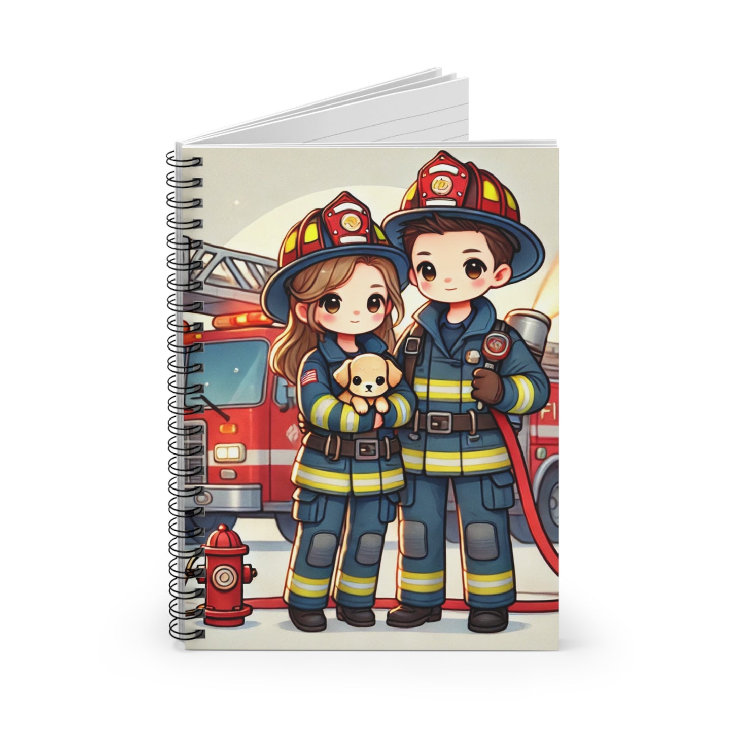 Cute Firefighter Spiral Notebook - Ruled Line for Kids & Adults