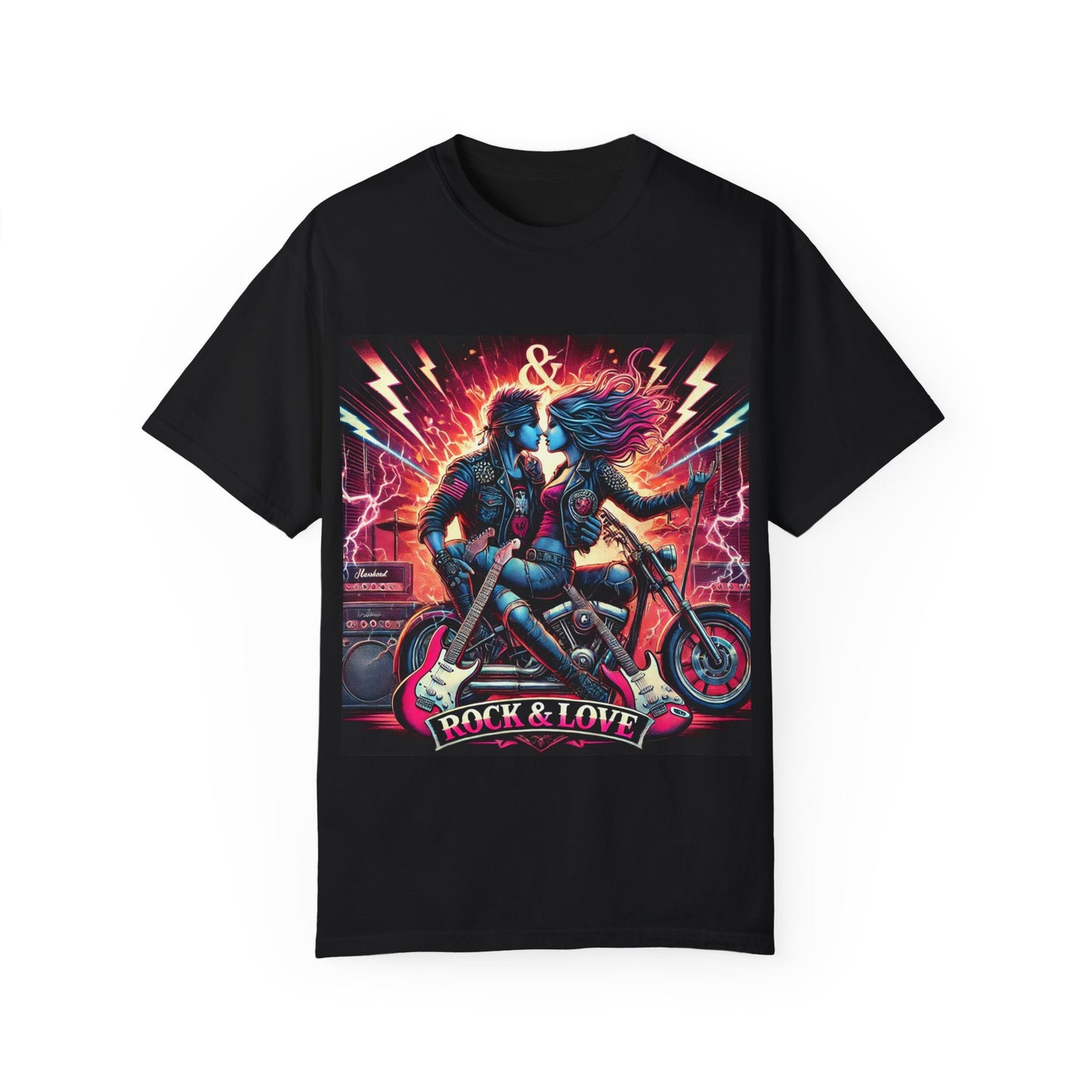 Rock & Love Unisex Garment-Dyed T-Shirt - Perfect for Music Lovers & Bikers