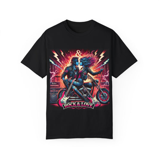 Rock & Love Unisex Garment-Dyed T-Shirt - Perfect for Music Lovers & Bikers