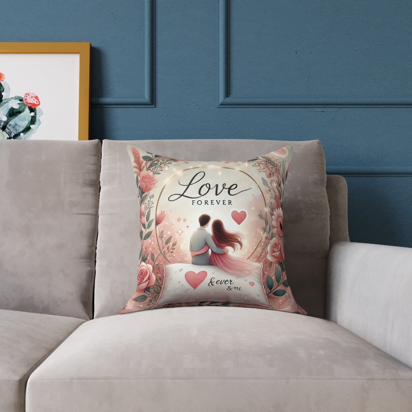 Love Forever Square Poly Canvas Pillow – Romantic Home Decor