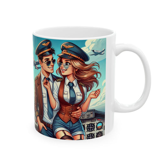 Aviation Lovers Ceramic Mug - Pilot and Airplane Design, Perfect Gift for Travel Enthusiasts