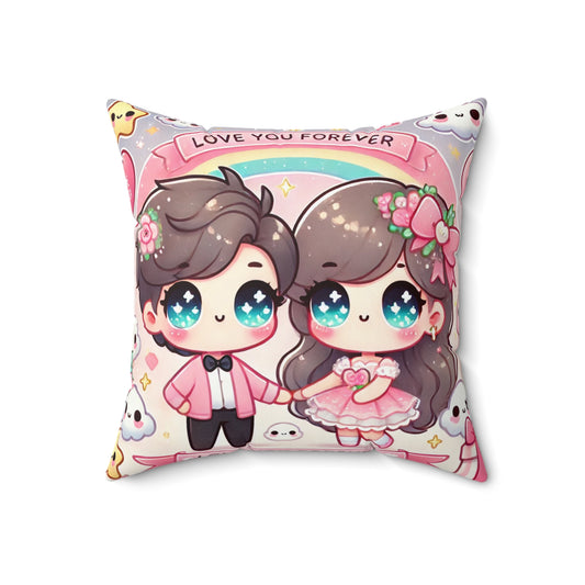 Love You Forever Decorative Pillow - Cute Kawaii Couple Design