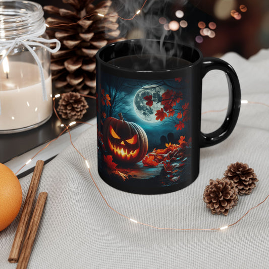 Spooky Halloween Mug, Perfect for Cozy Nights, Black Ceramic Cup for Fall, Pumpkin Decor, Autumn Gift, Haunted House Coffee
