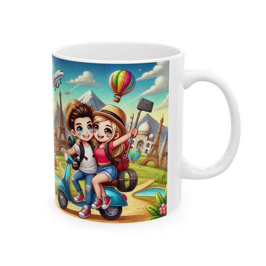 Adventure Travels Ceramic Mug - Cute Travel-Themed Design, Perfect for Coffee Lovers
