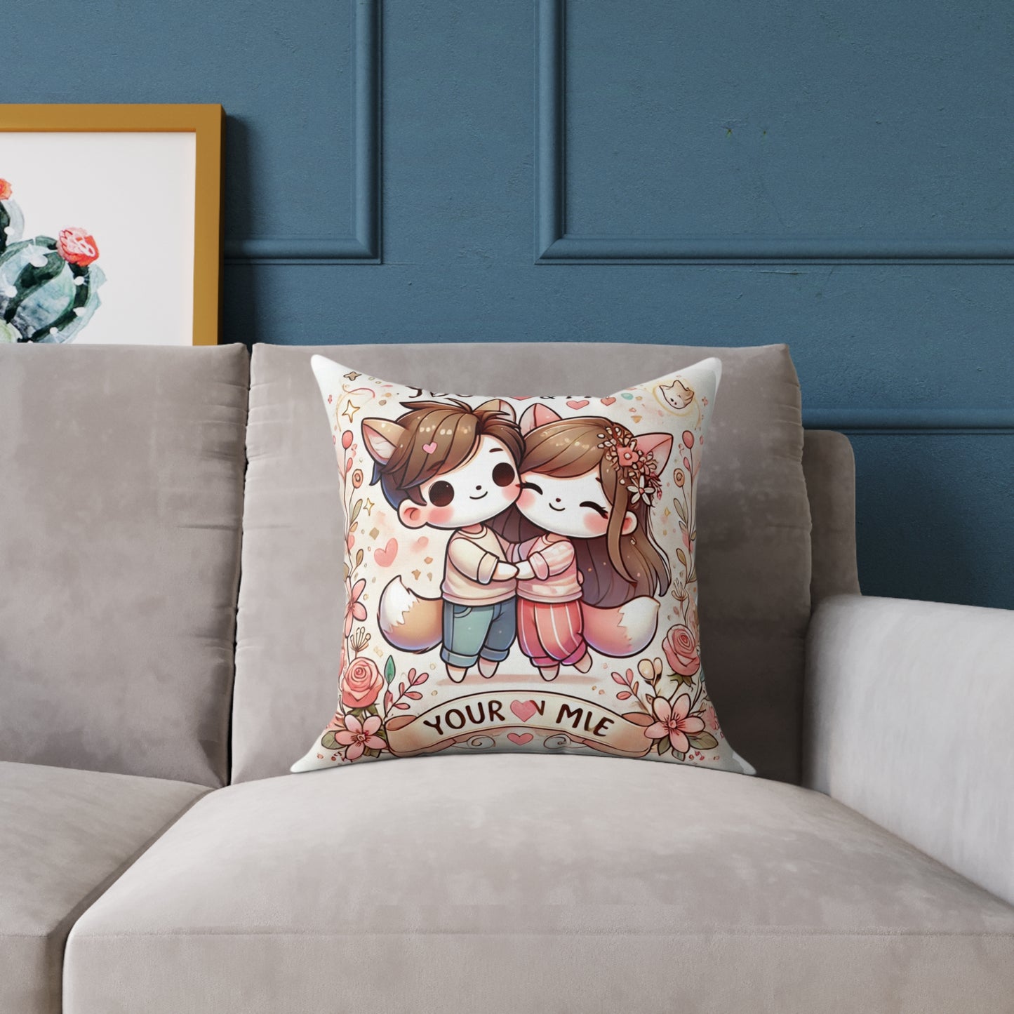 Cute Couple Love Poly Canvas Pillow - You & Me Your Mile Decor