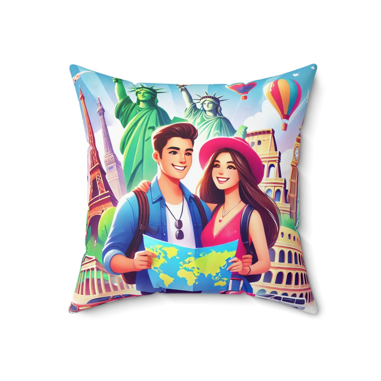 Travel Adventure Square Pillow - Explore the World with Love