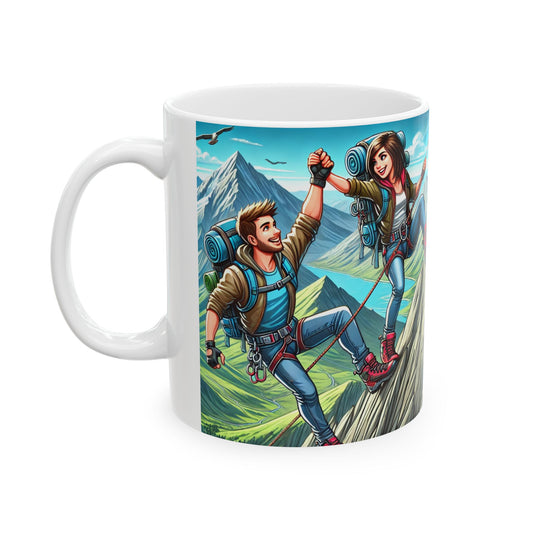 Adventure Lovers Ceramic Mug - Hiking & Climbing Design (11oz, 15oz)
